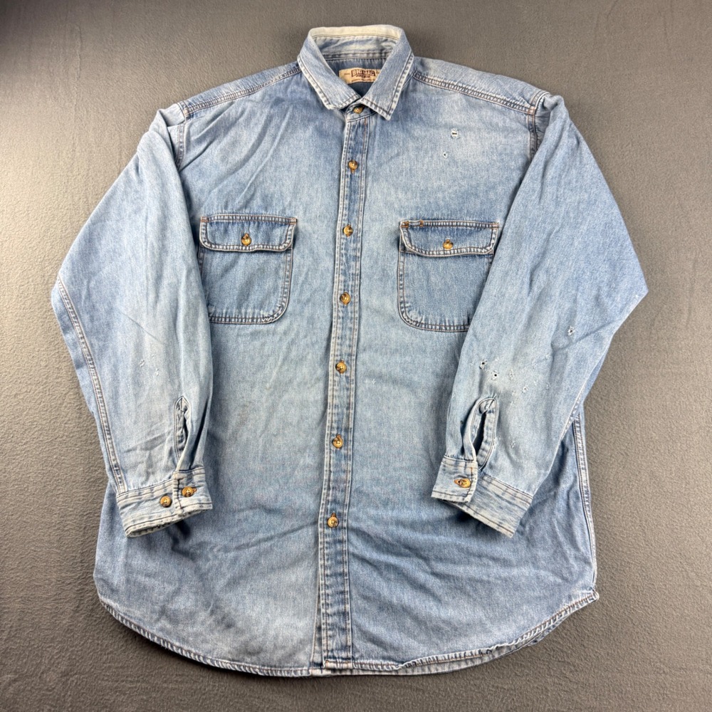 Vintage Denim Big Mac Shirt Men's XL Blue Mechanic Workwear Distressed Faded